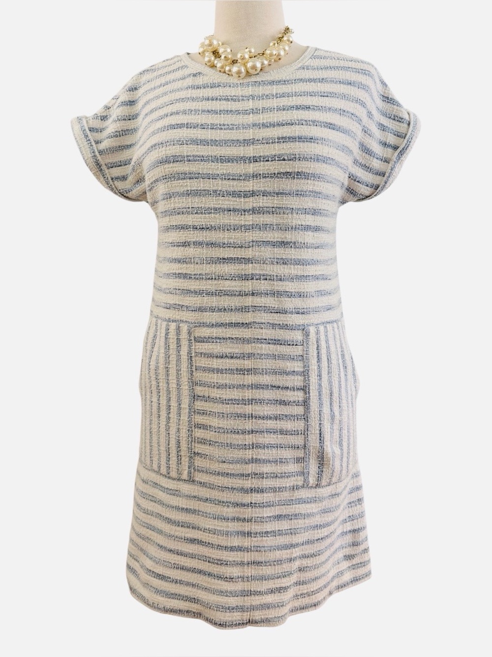 LOFT Cream and Blue Striped Mini Dress